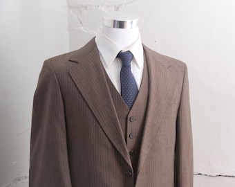 Suitcoat et un gilet pour hommes / marron à rayures Blazer, veste / 40 Medium/Large