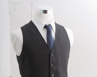 Men's Suit Vest Medium / Vintage Midnight Blue Black Waistcoat / Size 40 Long