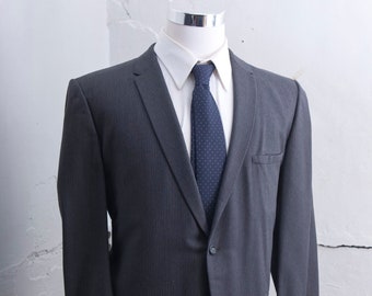 Men's 46 Wool Suit / Vintage Grey Pinstripe Blazer and Trousers /