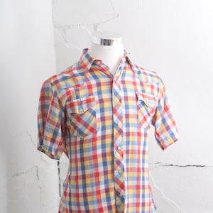 Men&#39;s Large Western Shirt / Vintage Short Sleeve Plaid Shirt