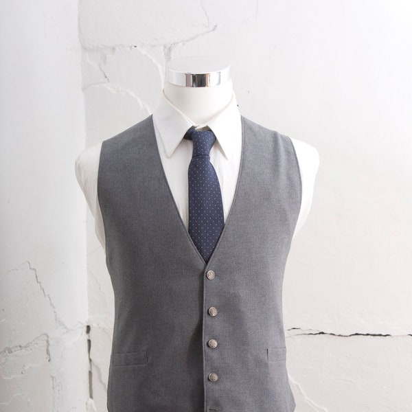 Size 46 Suit Vest / Vintage Light Blue Gray Waistcoat / XxL E36