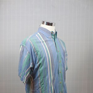 Men&#39;s Shirt / Vintage Casual Striped Button-Down Shirt / Size Large / Blue