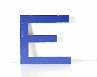 Large Cast Metal Vintage Marquee Sign Letter E - Dark Blue