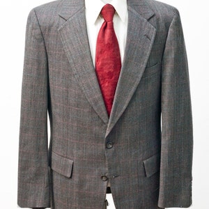 Men's Two-Piece Suit / Grey Windowpane Plaid Jacket / Vintage Size 42