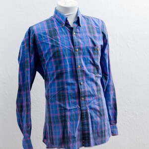 Men&#39;s Shirt / Vintage Casual Plaid Button-Down Shirt / Size Large / Blue