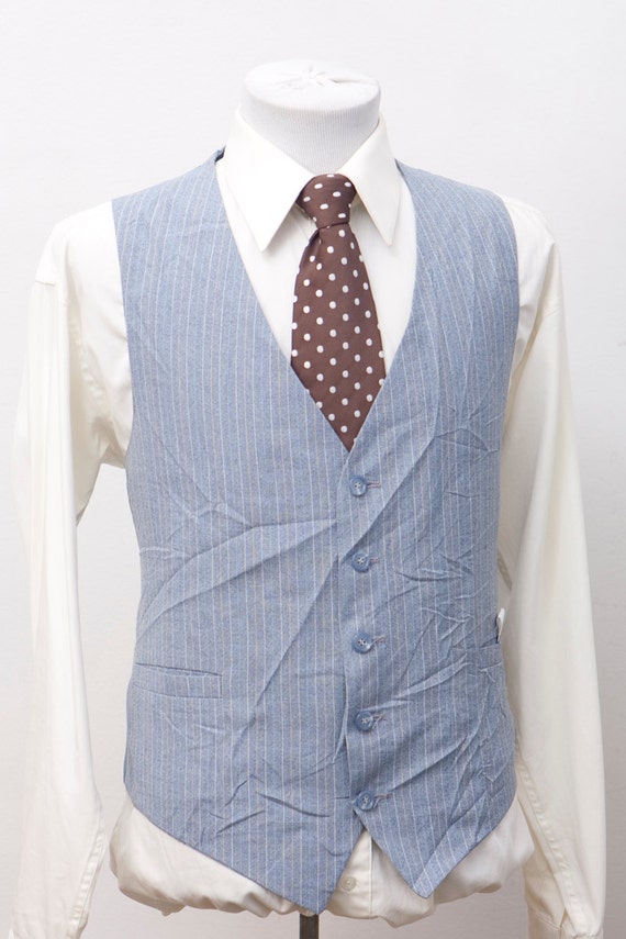 Men's Suit Vest / Vintage Blue Pinstripe Vest / Si