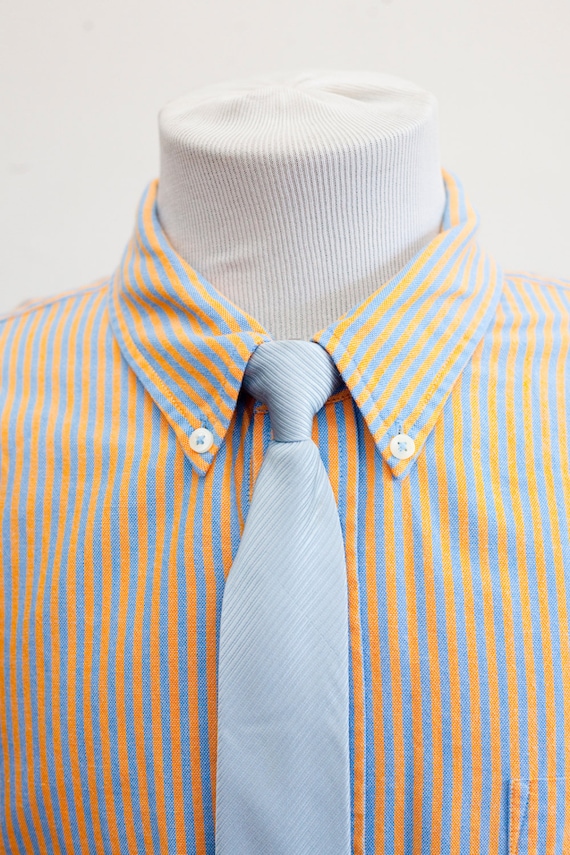 Men's Shirt / Vintage Striped Cotton Oxford / Siz… - image 1
