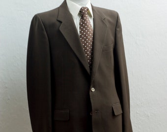 Men's Blazer / Large XL Vintage Brown Pinstripe Jacket / Size 44