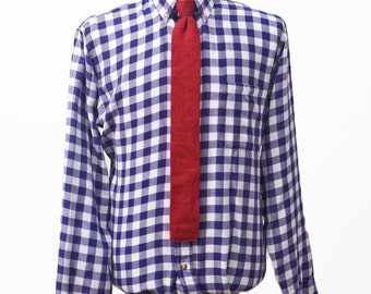 Men's Checkered Shirt / Blue Plaid Check / Vintage / Size Medium