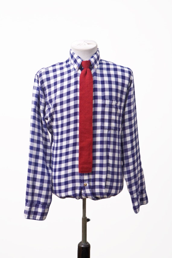 Men's Checkered Shirt / Blue Plaid Check / Vintag… - image 1