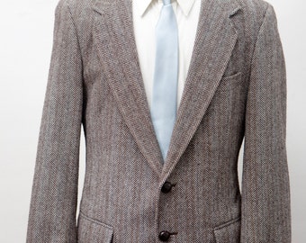 Men's Blazer / Vintage Tweed Herringbone Jacket / Size 40 Medium
