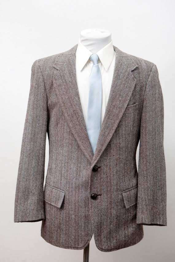 Men's Blazer / Vintage Tweed Herringbone Jacket / 