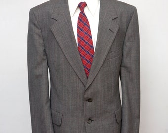 Men's Suit / Vintage Jacket and Trousers / Grey Plaid / Size 44 Large