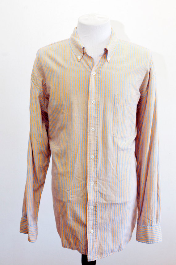 Men's Shirt / Vintage Striped Cotton Oxford / Siz… - image 2