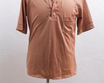 Men's Short Sleeve Shirt / Vintage Tan Polo Shirt / Size Large