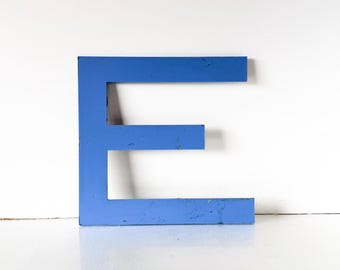 Large Cast Metal Vintage Marquee Sign Letter E - Light Blue