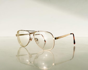 Retro Aviator Style Brushed Goldtone Metal Glasses Frames