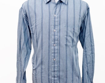 Men's Summer Shirt / Blue Striped Oxford / Knightsbridge / Size Large