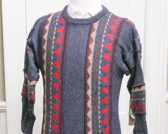 XL Vintage Colorful Irish Knit Sweater Sweaters of Ireland Wool E235