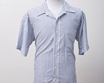 Men's Summer Shirt / Blue Striped Shirt / Oxford Shirt / Nautical Prep / Size Large
