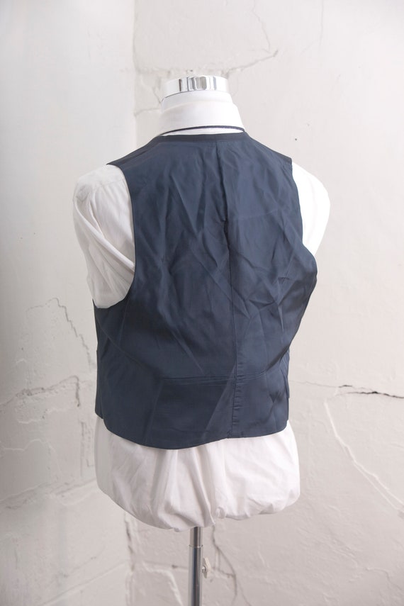 Men's Suit Vest Large /  Navy Blue Waistcoat / Si… - image 4