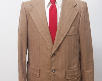 Men's Blazer / Tan Pinstripe Vintage Jacket / Size 40/Medium