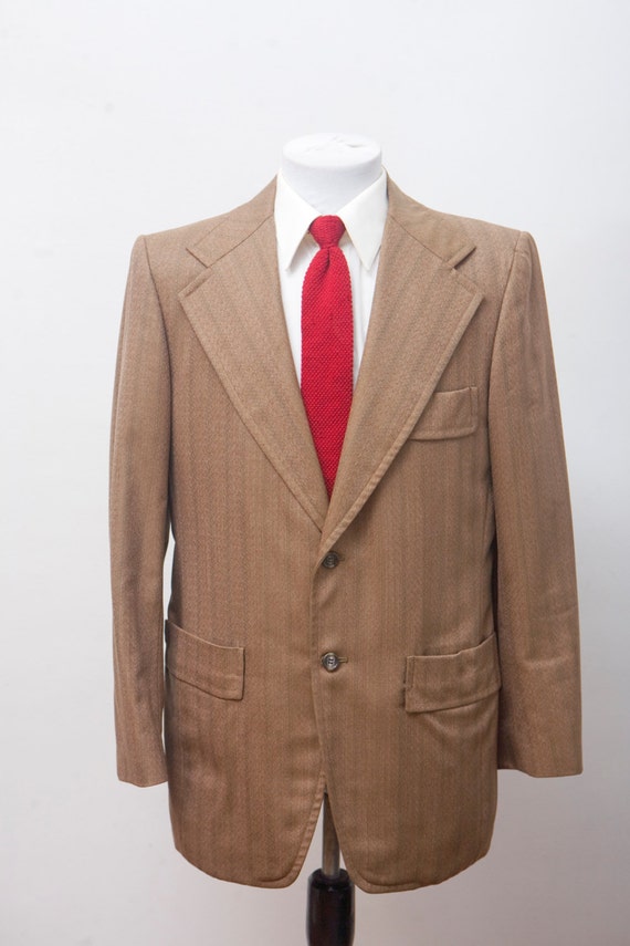 Men's Blazer / Tan Pinstripe Vintage Jacket / Size