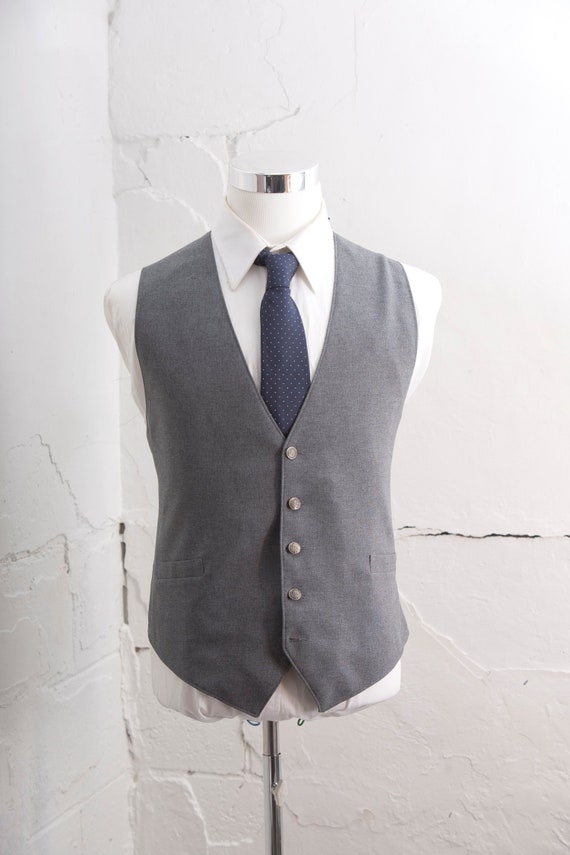 Size 46 Suit Vest / Vintage Light Blue Gray Waist… - image 1