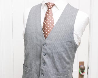 Men's Pinstripe Suit Vest / Vintage Grey44 Large Waistcoat / #E246