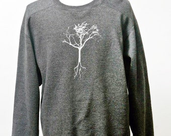 Men's Sweatshirt / Upcycled Comfy Shirt with Screen Printed Tree / Size XL