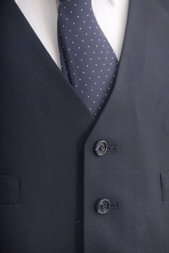 Men's Suit Vest Large /  Navy Blue Waistcoat / Si… - image 3