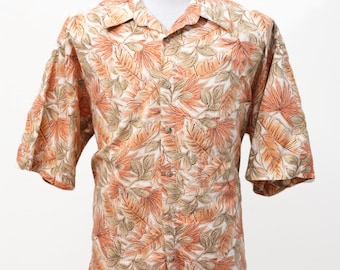 Men's Hawaiian Shirt / Vintage Pierre Cardin / Tropical Palm Fronds / Size Large