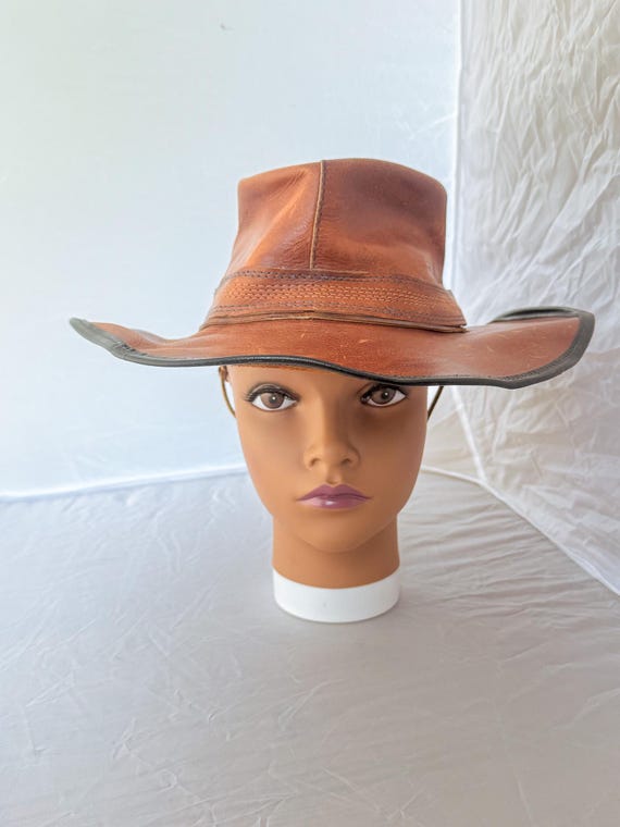 Vintage Leather Broad Brim Hat - Etsy