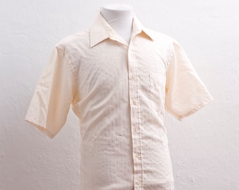 Men's Short Sleeve Shirt / Vintage Ivory Collared Shirt / Size XXL