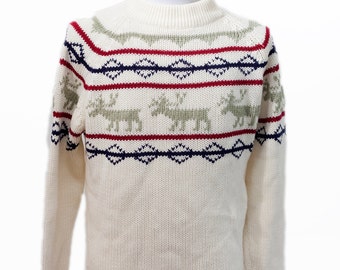 Men's Sweater / Vintage Nordic Reindeer Knit / Size Medium