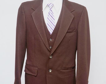 Men's Blazer and Suit Vest / Vintage Brown Jacket and Waistcoat / Size 38 Short