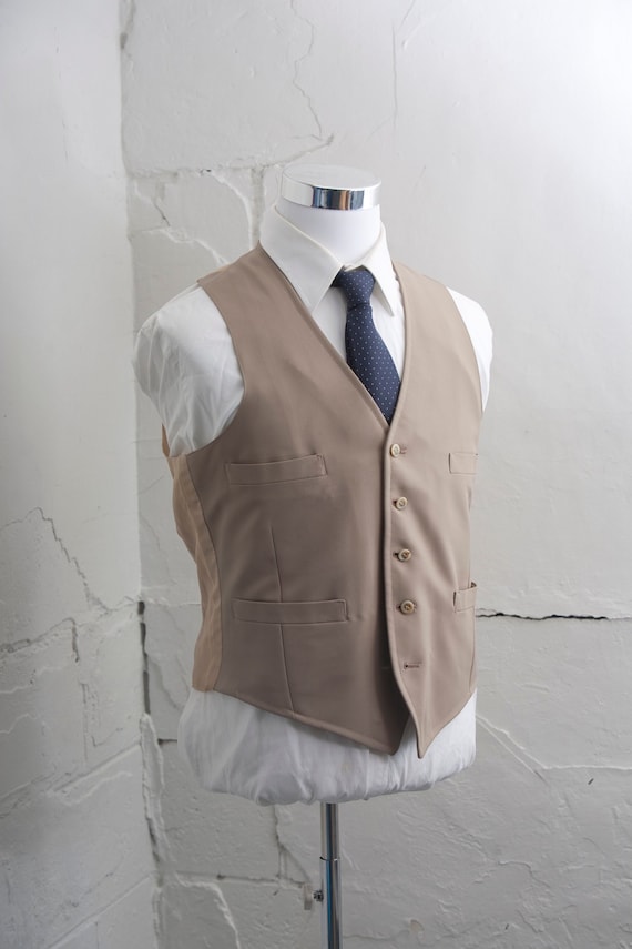 Men's Suit Vest Large / Vintage Khaki Waistcoat / 