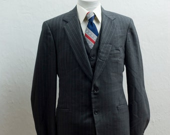 Men's Blazer and Suit Vest 42/ Vintage Dark Grey Jacket and Waistcoat / Size 42 Medium Large