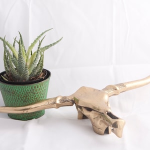 Large Vintage Brass Steer Skull / Wall Mounted Brass Longhorn Decor