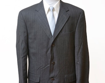 Men's Blazer / Vintage Charcoal Grey Pinstripe Jacket / Size 38 Reg.