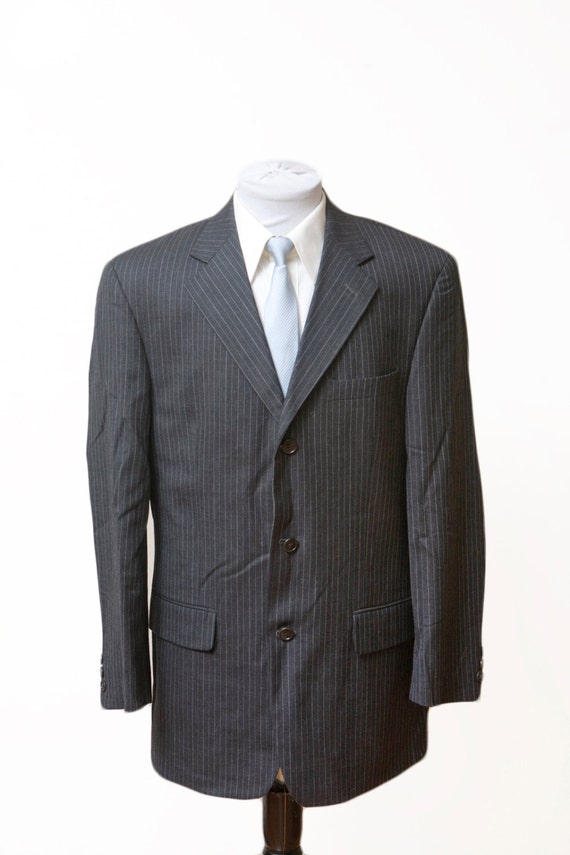 Men's Blazer / Vintage Charcoal Grey Pinstripe Ja… - image 1