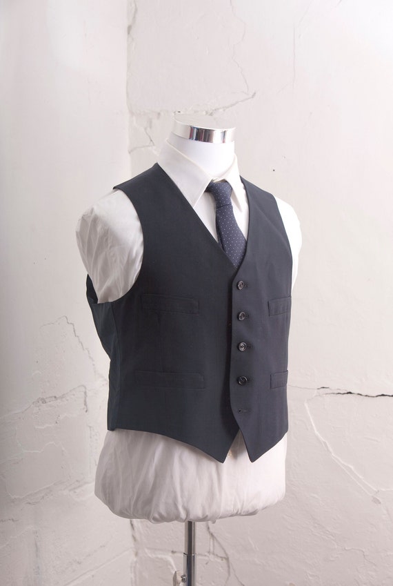 Men's Suit Vest Large /  Navy Blue Waistcoat / Si… - image 1