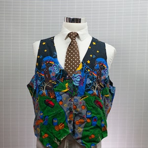 Men&#39;s Suit Vest / Halloween Print Vest / Size XL / #M027
