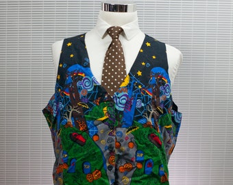 Men's Suit Vest / Halloween Print Vest / Size XL / #M027