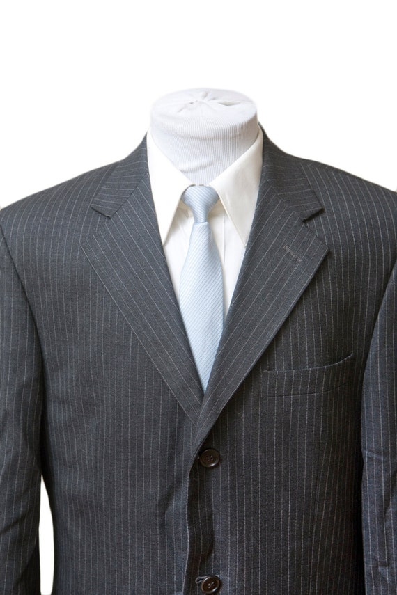 Men's Blazer / Vintage Charcoal Grey Pinstripe Ja… - image 2