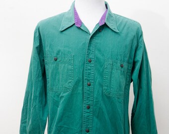 Men's Work Shirt / Lightweight Vintage Green Shirt / Size Large-XL