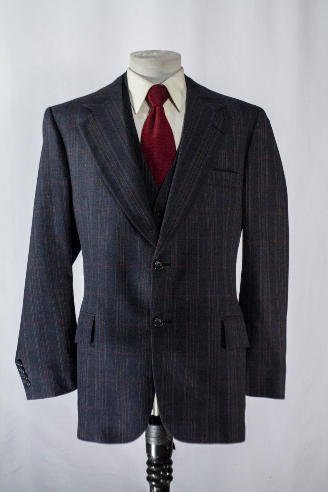 Men's Suit / Vintage Blazer, Vest / Navy Blue 2-piece / Size 44 2200 - Etsy