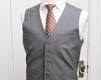 Men's Medium Suit Vest / Vintage Grey Pince of Wales Plaid Waistcoat / Size 42 Medium E237