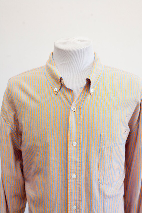 Men's Shirt / Vintage Striped Cotton Oxford / Siz… - image 3