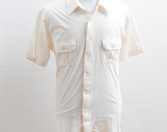 Men's Cotton Shirt / Vintage Ivory Tennis  Shirt / Size Large